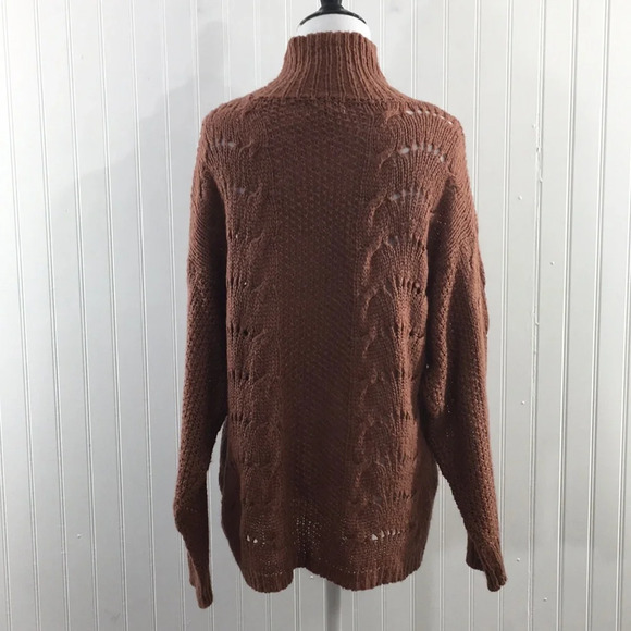 Earthbound Brown Knit‎ Turtleneck Sweater Womens XL Acrylic Open Knit - Picture 3 of 9